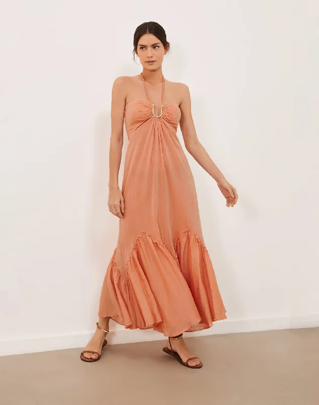 Harper Detail Long Dress (exchange only) - Grapefruit Comfortable Casual Wear