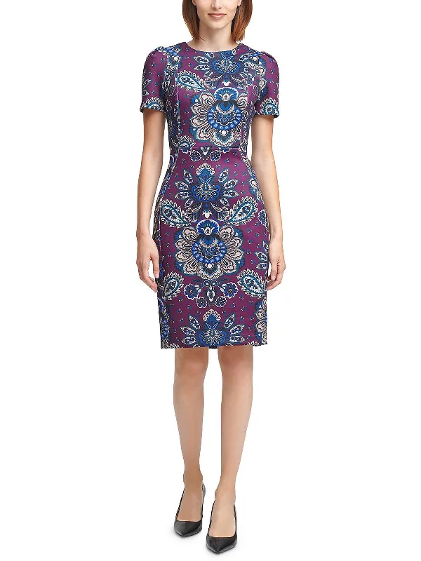 Womens Paisley Mini Sheath Dress Minimalist Style