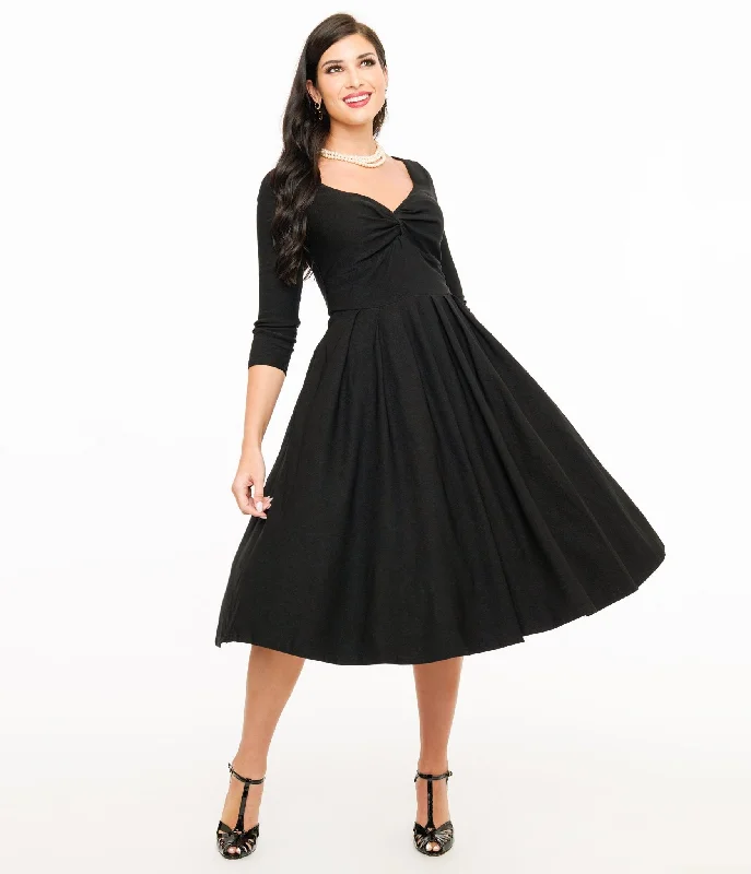 Unique Vintage 1950s Black Bengaline Front Twist Swing Dress Sale On Clothing