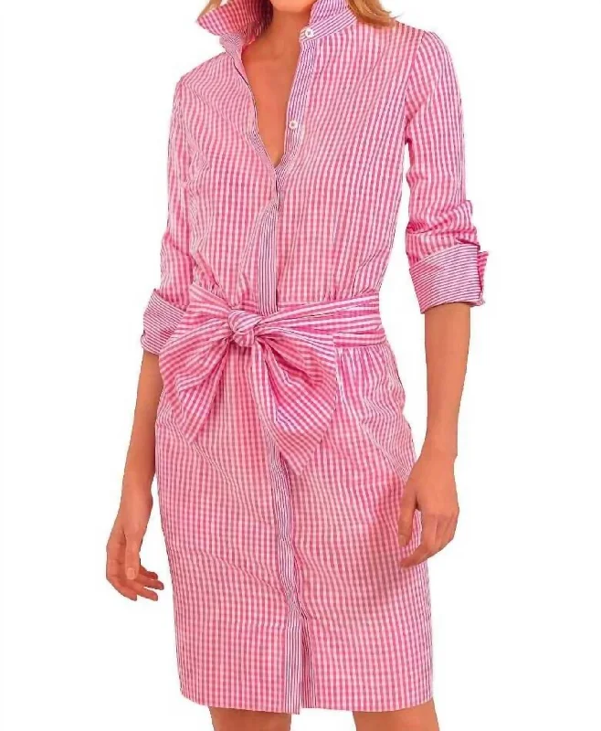 Breezy Blouson Gingham Dress In Pink Women's Trendy Casual Outfit