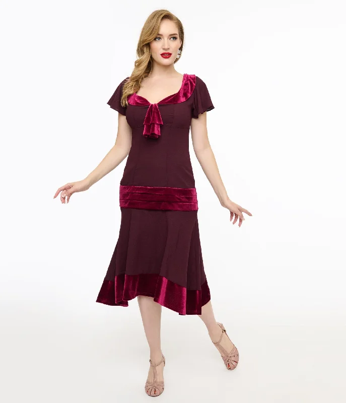 Unique Vintage 1920s Burgundy Wilshire Flapper Day Dress New Arrival Discount