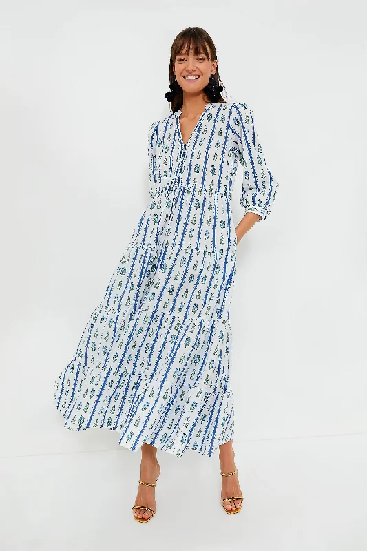 Indigo Border Maria Dress Women's Trendy Apparel