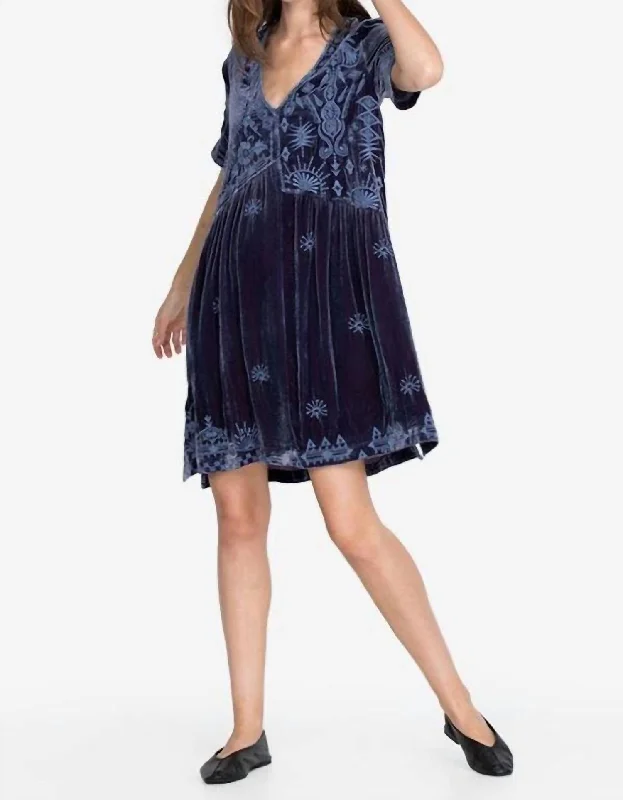 Dylan Velvet Asymmetrical Tunic Dress In Iridescent Blue Charming Women's Outfit For Special Occasions