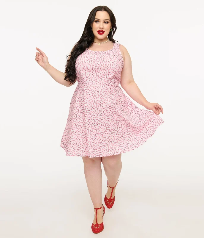 Retrolicious Plus Size 1950s Candy Cane Print Cotton Skater Dress Online Shopping Boutiques