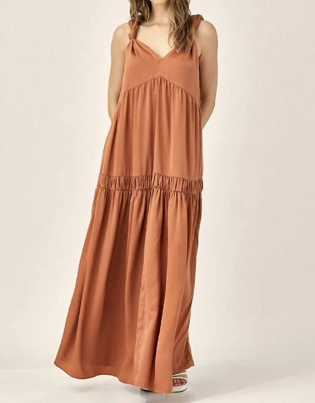 Knot Strap Dress In Cinnamon Chic Women's Outfit