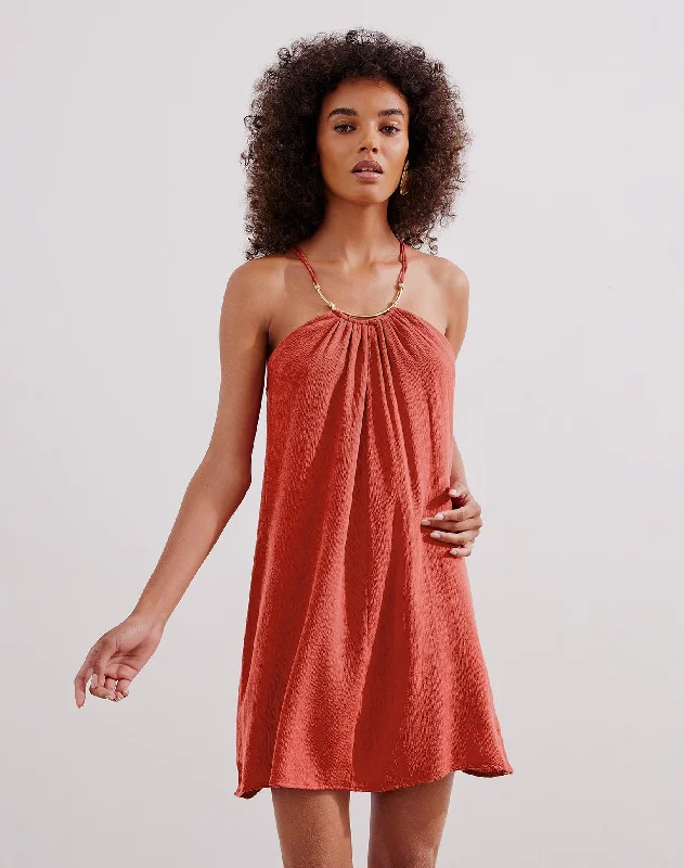 Taiga Detail Short Dress (exchange only) - Brick Relaxed Fit Women's Fashion