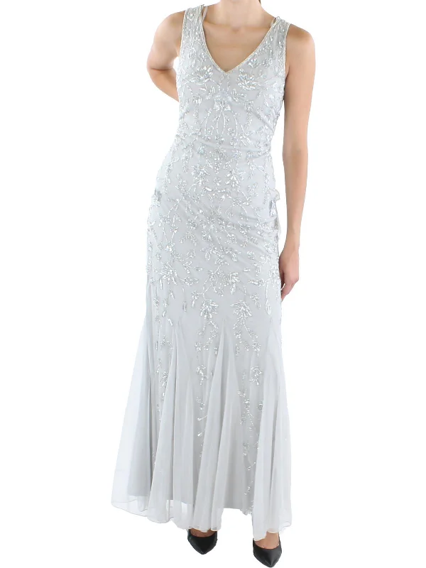 Womens Beaded Double V Evening Dress Formal Attire For Women