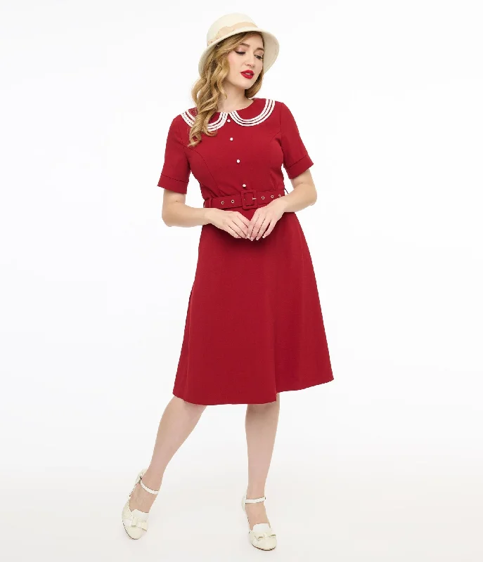 Voodoo Vixen 1950s Red Layered Collar Fit & Flare Dress Flash Sale Or Flash Sales