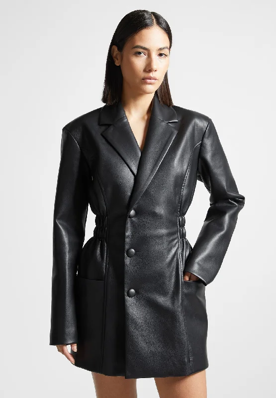 Double Breasted Leather Blazer Dress - Black Formal Attire For Women