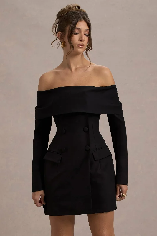 Tara | Black Bardot Tailored Blazer Dress Unique Women's Fashion Pieces