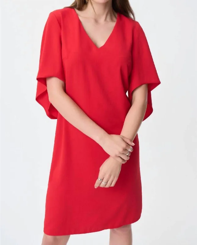 Draped Sleeves Shift Dress In Magma Red Women's Casual Outfit