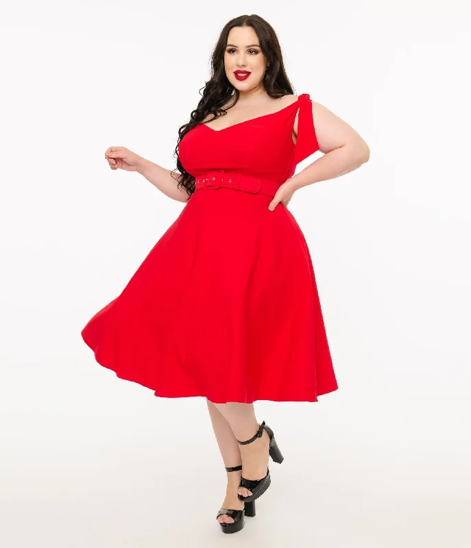 Unique Vintage Plus Size 1960s Red Off The Shoulder Swing Dress Flash Sale Clothing