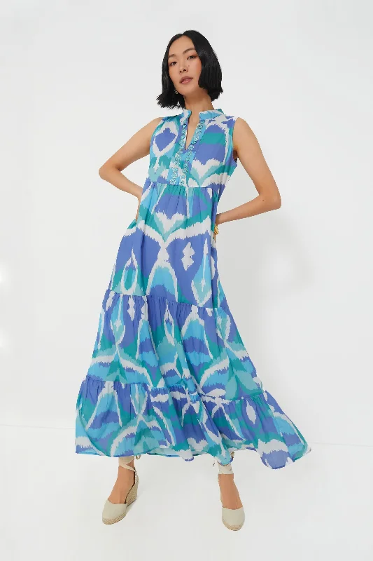 Cerulean Watercolor Ikat Tessa Dress Women's Evening Apparel