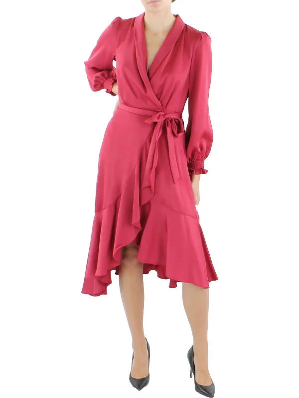 Womens Surplice Mid-Calf Wrap Dress Women's High-Fashion Attire