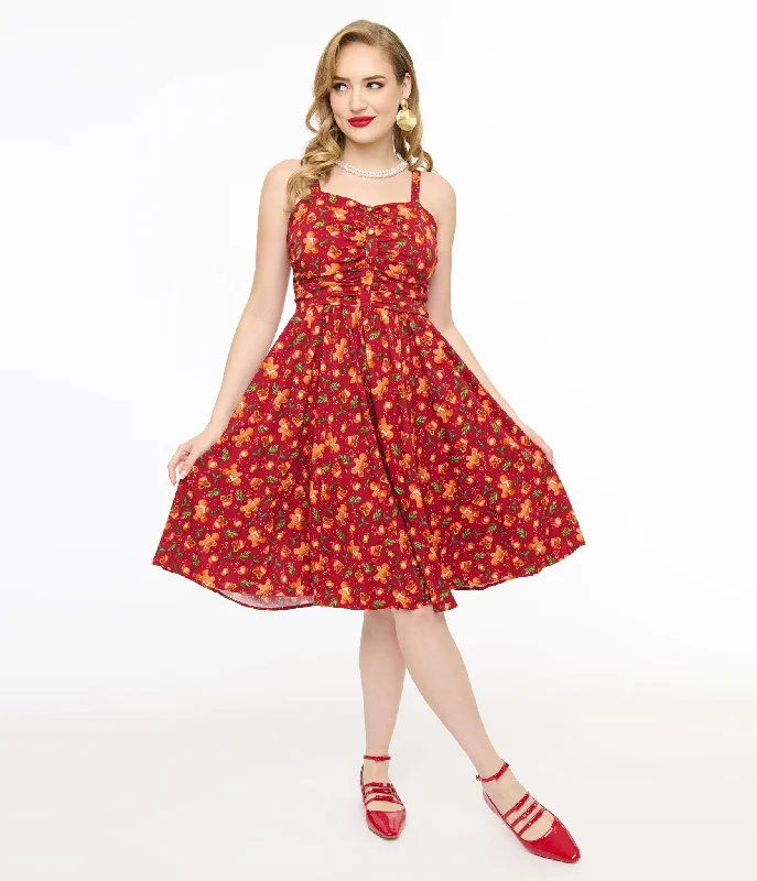 Miss Lulo 1950s Red Gingerbread Man Print Eden Fit & Flare Dress Sale Clearance