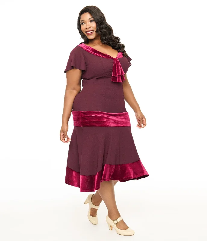 Unique Vintage Plus Size 1920s Burgundy Wilshire Flapper Day Dress Clothes For Sale