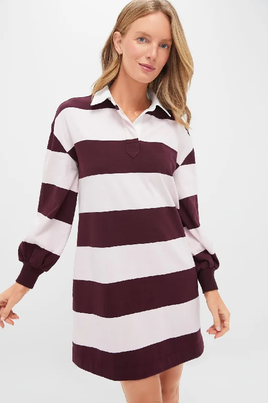 Pink and Winetasting Stripe Baker Rugby Dress Women's Casual Wear Clothes