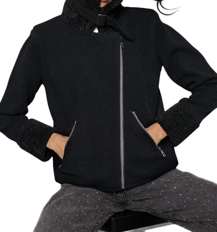 No Limits Sherpa Heart Moto Jacket In Black Affordable Women's Garments