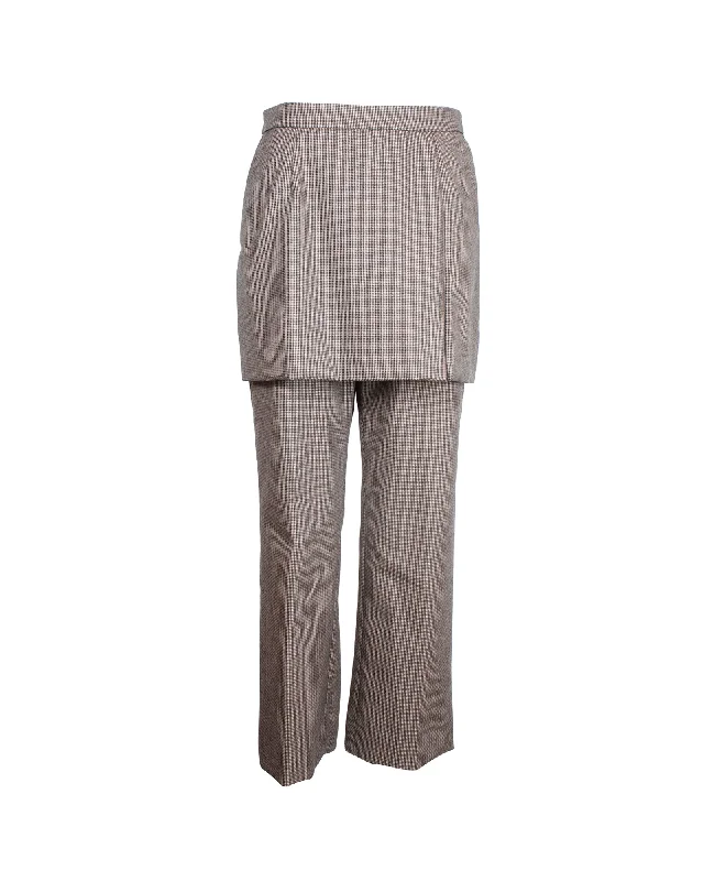 Dries Van Noten Pinella Check Draped Panel Straight Leg Trousers in Brown Wool Women's Clothing for All Occasions