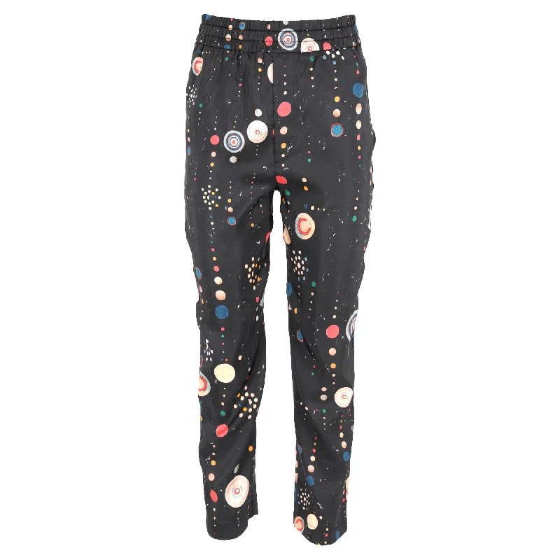 Isabel Marant Polka Dots Print Gartered-Waist Straight-Leg Trousers in Black Cotton Casual Outfit For Women