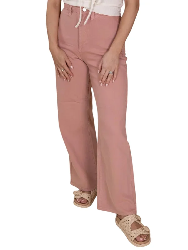 Hallie Wide Leg Denim Pants In Pale Pink Women's Vacation Attire