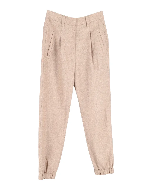 Brunello Cucinelli Pleated Trousers in Beige Lana Vergine Comfortable Loungewear for Women