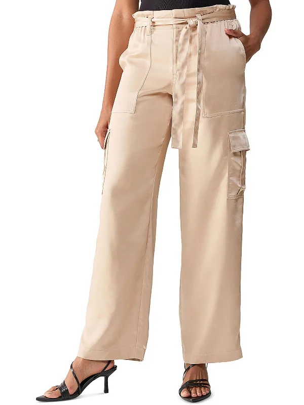 All Tied Up Womens Satin Wide Leg Cargo Pants Clothes Women