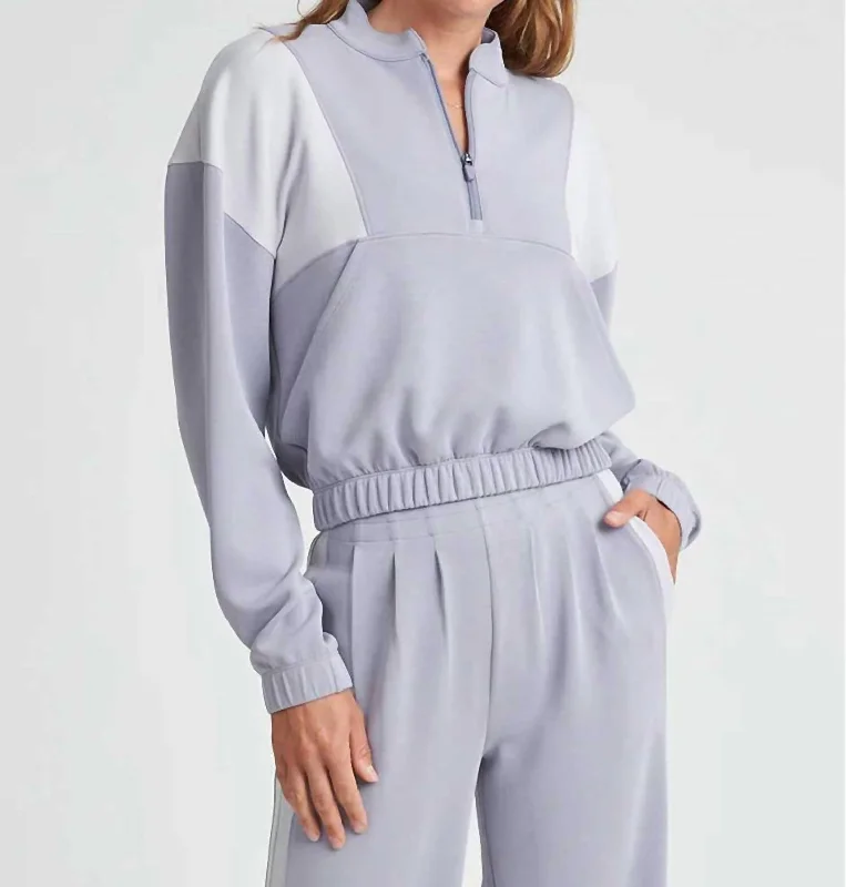 Blocked Half Zip Pullover In Iris Purple Women's Clothing And Garments Sets