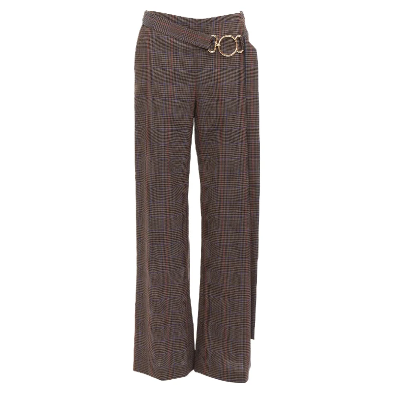 Monse Virgin Wool Checkered Long Gold Belt Wide Leg Pants Best Online Women's Boutiques