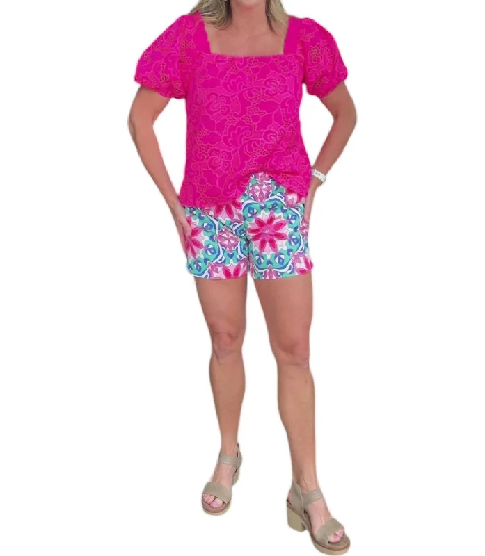 Side-Round Printed Shorts In Bold Blossom Women's Elegant Clothing Sets