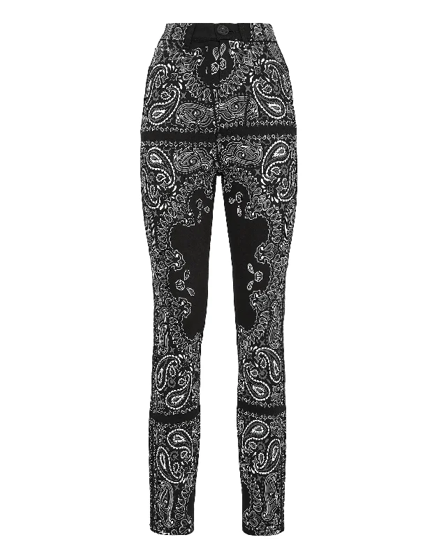 Denim Super High Waist Jegging Paisley Bandana Casual Chic Women's Clothes