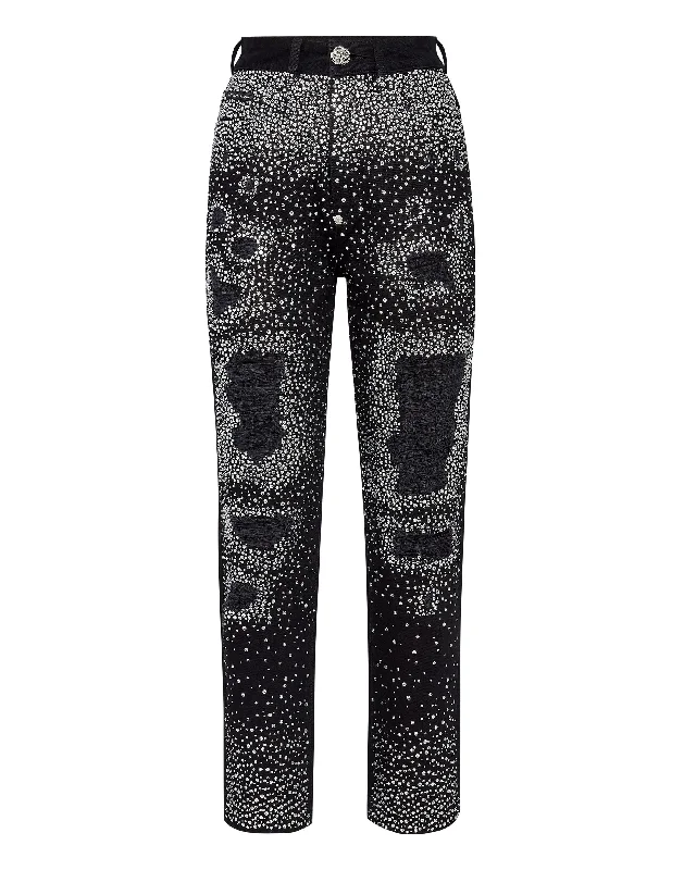 Denim Trousers Boyfriend Fit Crystal Women's Athletic Apparel