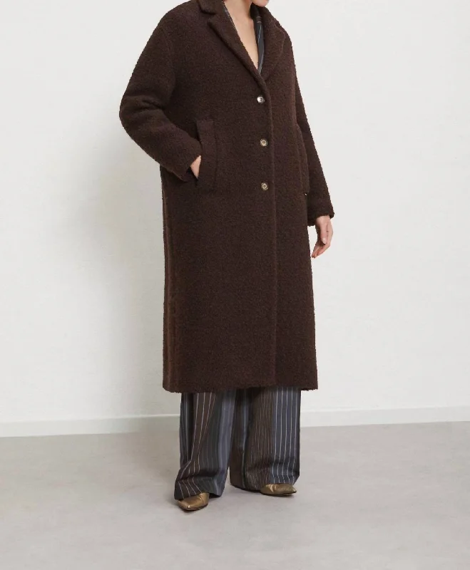 Wool Long Coat In Ebano Women's Comfortable Garments