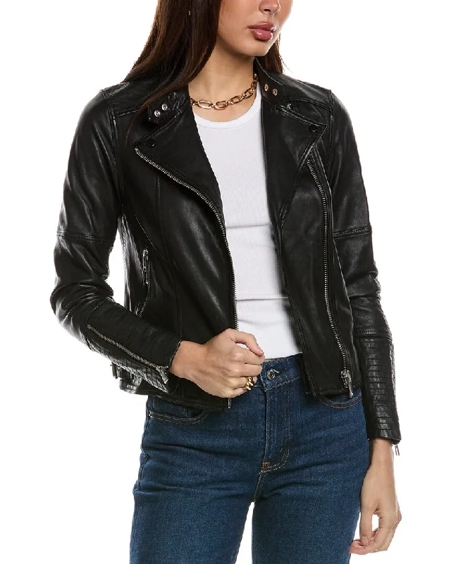 Reiss Tallis Leather Biker Jacket Women's Outerwear Clothing