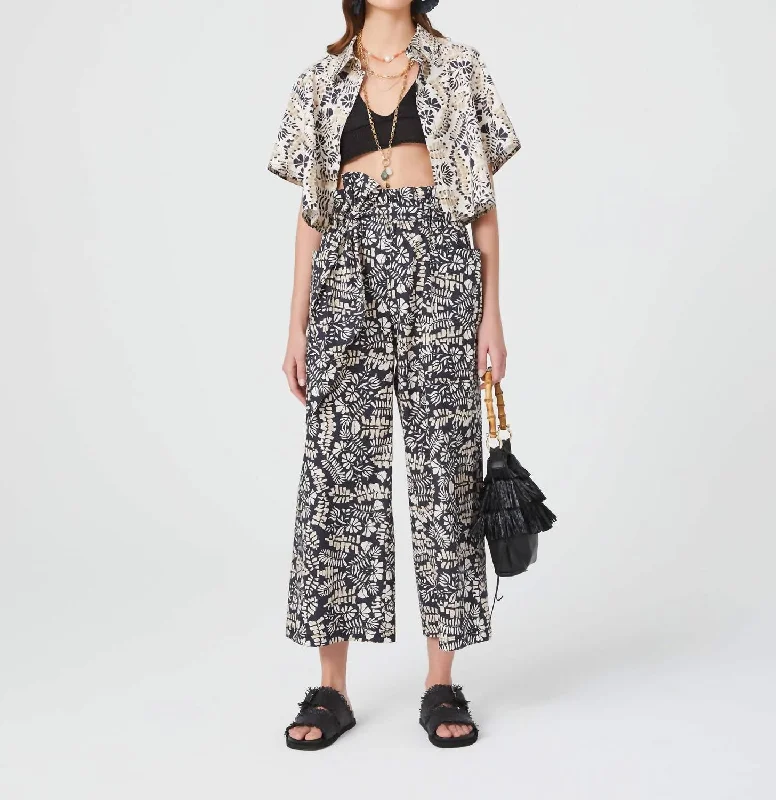 Poplin Cotton Trousers In Black Exotic Print Athleisure Wear