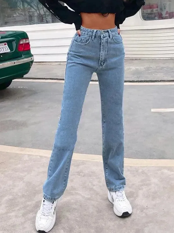 Women Denim Jeans - High Waist Straight-leg Women's Seasonal Apparel