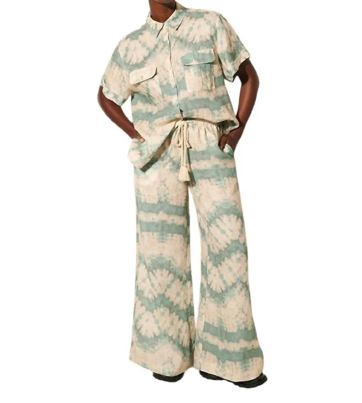 Mirage Wide Leg Pants In Green Tie Dye Clearance Sale