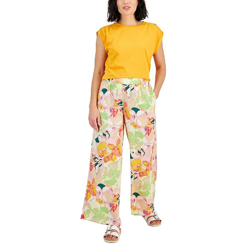 Petites Womens Floral Print Pocket Palazzo Pants Chic Women's Clothing