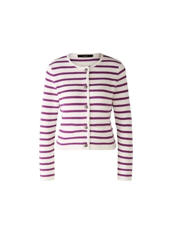 Women's Knit Jacket In White Violet Exclusive Discount