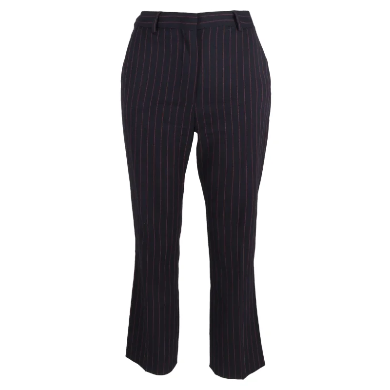 Max Mara Pin Stripe High-Rise Straight-Leg Trousers in Navy Blue Wool Comfy Women's Outfits for Daily Wear