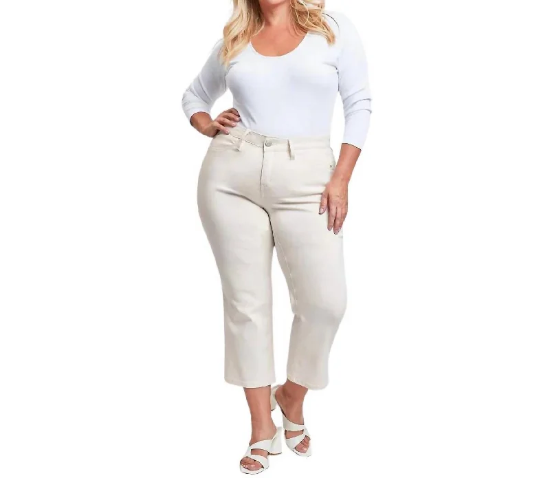 Mid-Rise Wide Leg Cropped Pants In Gardenia Affordable Online Boutiques