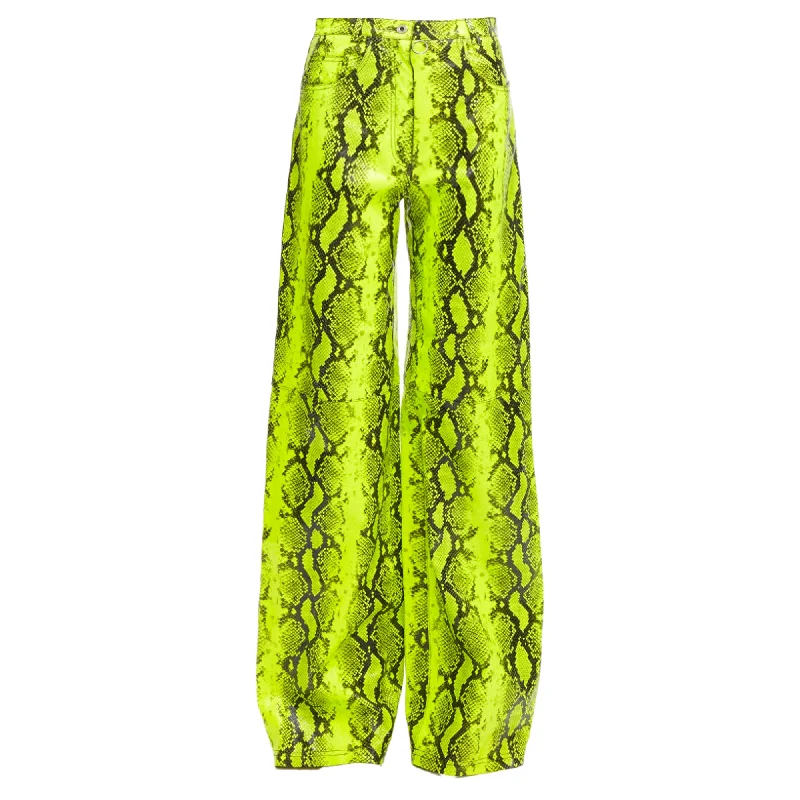 Off Virgil Abloh neon leather wide leg pants Women's Relaxed Clothes