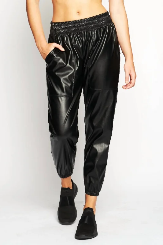 Downtown Vegan Leather Jogger In Black Leather Women's Online Boutique