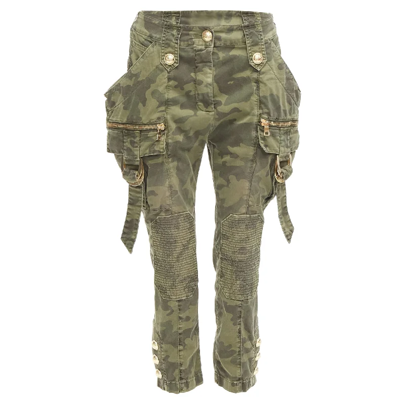 Balmain camo cotton hardware mid waist cargo biker pants Casual Chic Women's Clothes