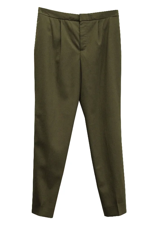 Chloé Tapered Pants in Khaki Green Wool Women's Clothing Boutique