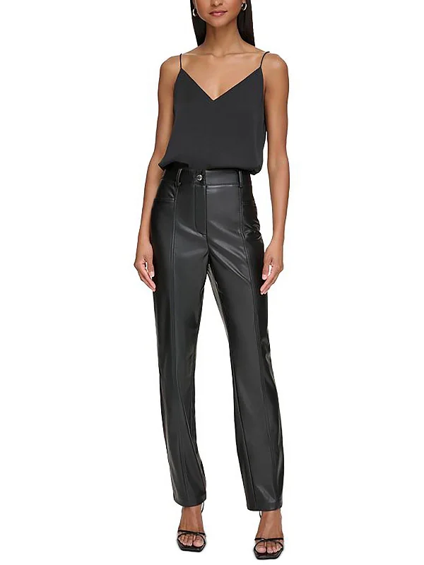 Womens Faux Leather High-Rise Straight Leg Pants Plus Size Women's Fashion and Clothing