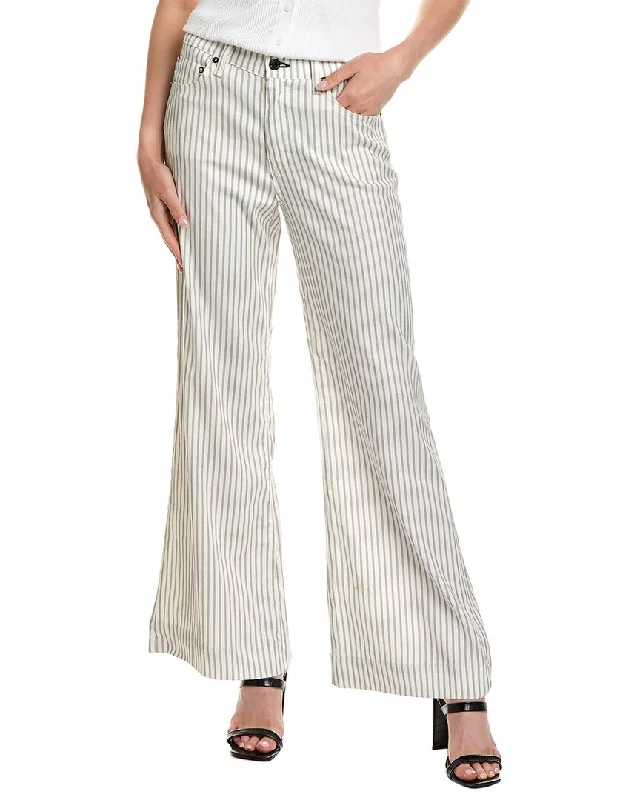 ASKK NY Grey Stripe Linen-Blend Wide Leg Jean Formal Garments For Women