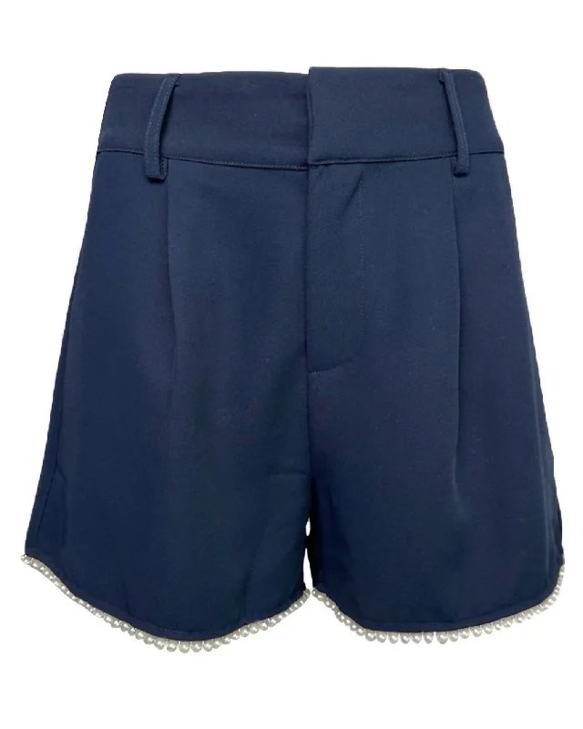 Women's Pearl Embellished Shorts In Navy Charming Everyday Clothing For Women