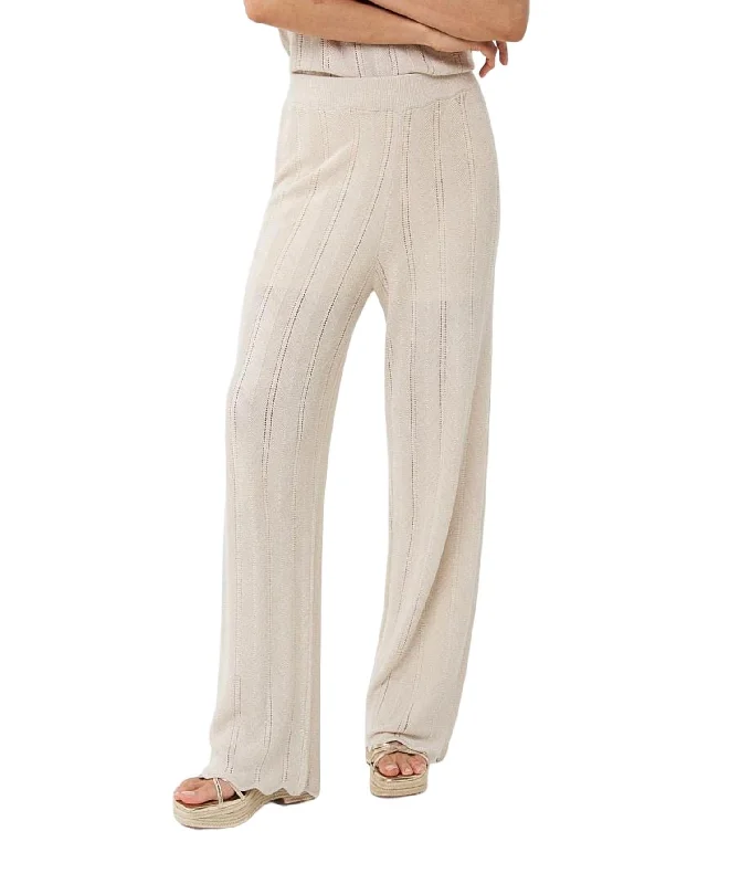 Knit Trousers In Natural Women's Party Outfit