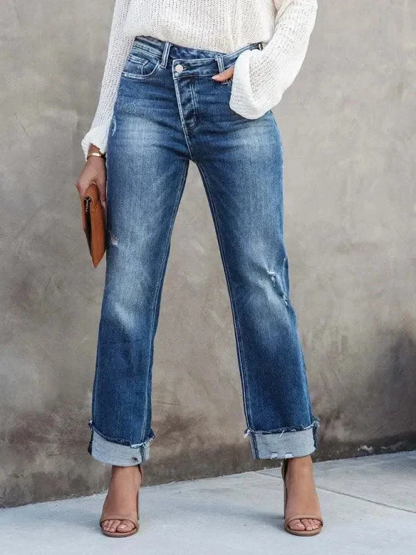 Women Asymmetrical Flyer Jeans Women's Trendy Apparel